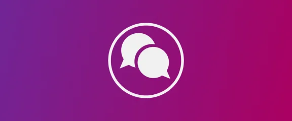 Two speech bubbles on a purple background, representing rethinking recovery resources for patient conversations.