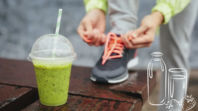 a smoothie and a pair of trainers